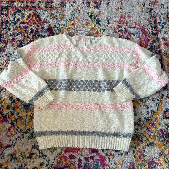 Vintage 80s granny patel colours pearl decorated sweater - Picture 4 of 7